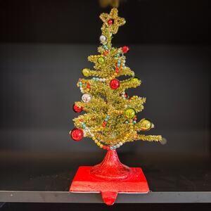 Vintage Tinsel Christmas Tree Stocking Hanger by Holiday Gallery, Retro Holidays